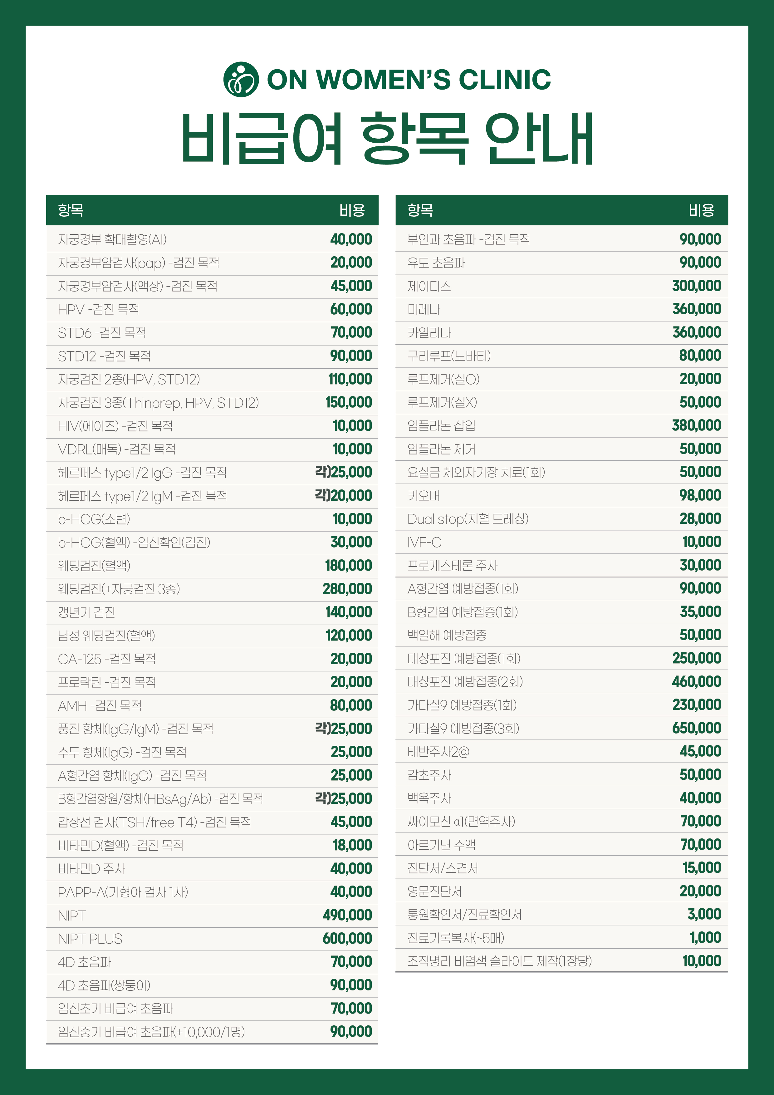 비급여 항목 안내